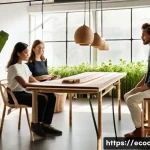 에코디자인 업무 사례 분석 - **Prompt:** A minimalist, sun-drenched interior design studio. In the foreground, a young, diverse g...